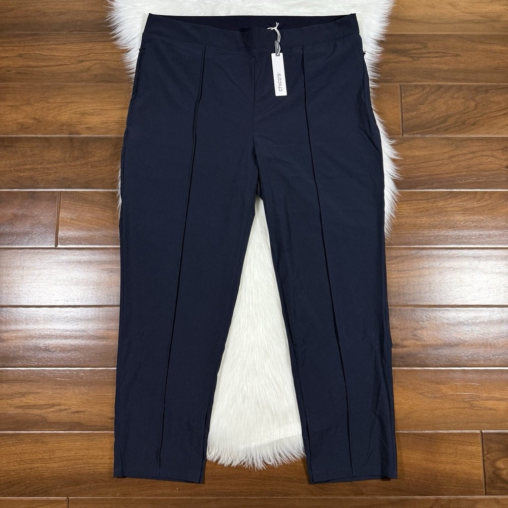 Chico's Women's Size 3 US 16 R Navy Blue Zenergy UPF Neema Ankle Trousers Pants